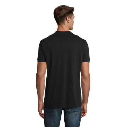 Tricou polo planet men negru cu mâneci scurte, guler clasic și manșete ribbed, 170g, material confortabil