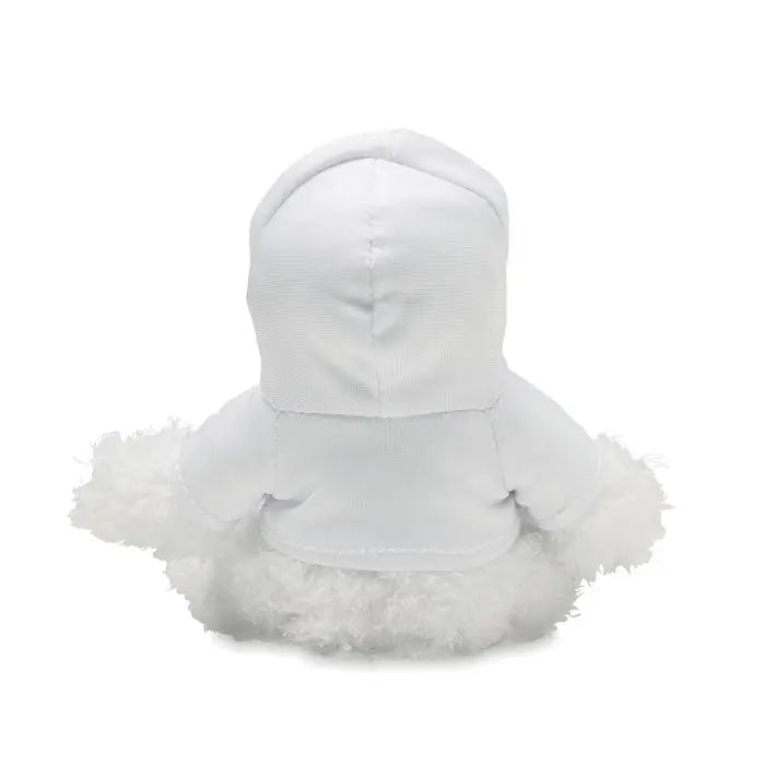 Costum alb plusat cu gluga si margini pufoase albe pentru plus de vaca de plus