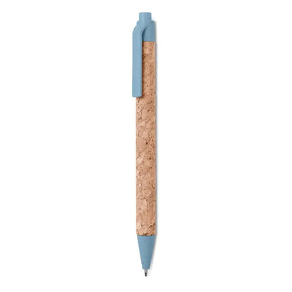 Pix din abs albastru cu corp texturat natural din pluta si paie de grau, stilou cu bila elegant