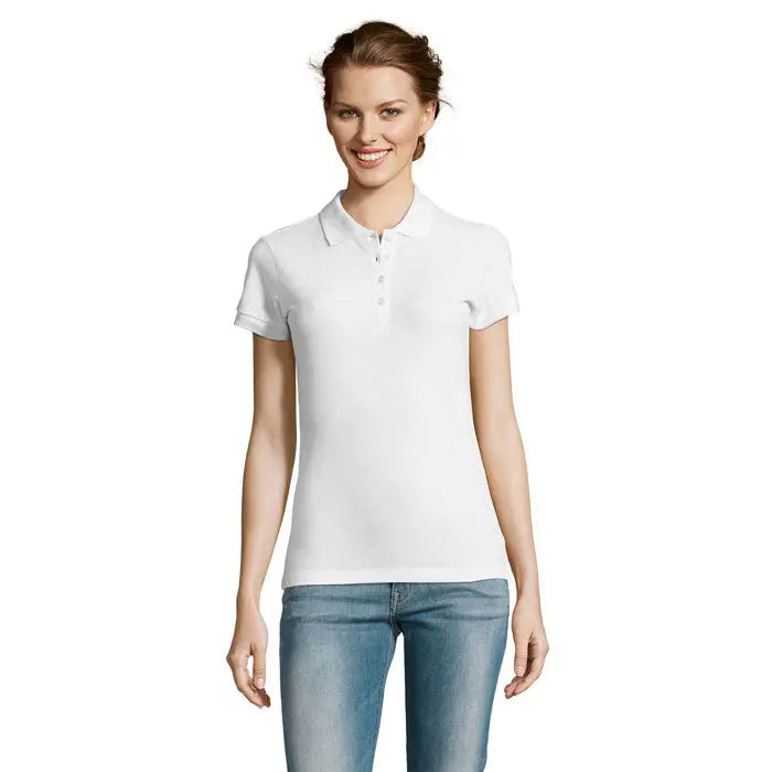 Polo polo 210 de dama people tricou polo alb cu maneci scurte, guler clasic si nasturi in fata din bumbac