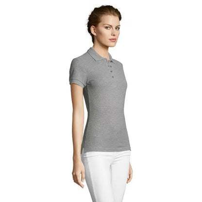 Polo polo 210 de dama people tricou polo scurt gri melanj cu guler clasic si nasturi
