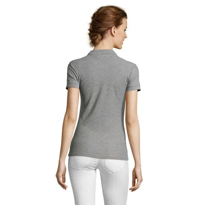 Polo polo 210 de dama people tricou polo gri melanj cu mâneci scurte, guler clasic și manșete ribbed