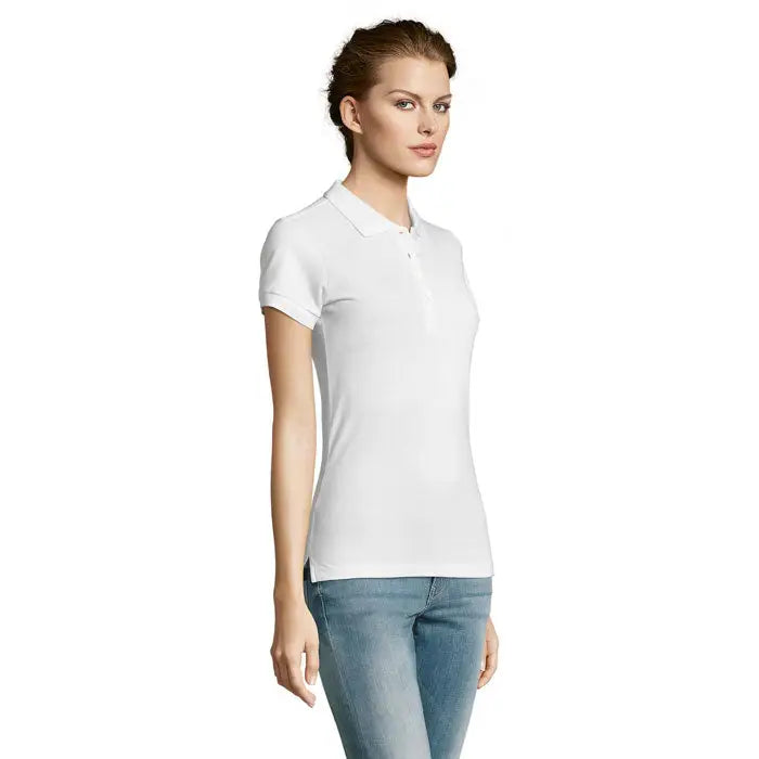 Tricou polo alb de dama people cu mâneci scurte, guler clasic și nasturi