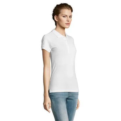 Tricou polo alb de dama people cu mâneci scurte, guler clasic și nasturi