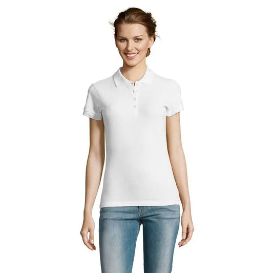 Tricou polo alb de dama cu maneci scurte, guler clasic si nasturi product people polo 210 de dama