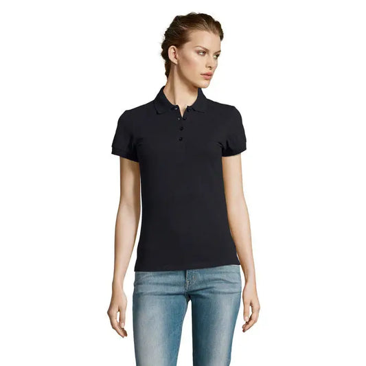 Polo dama people negru cu maneci scurte, guler clasic si nasturi, model polo 210 comfortabil si elegant