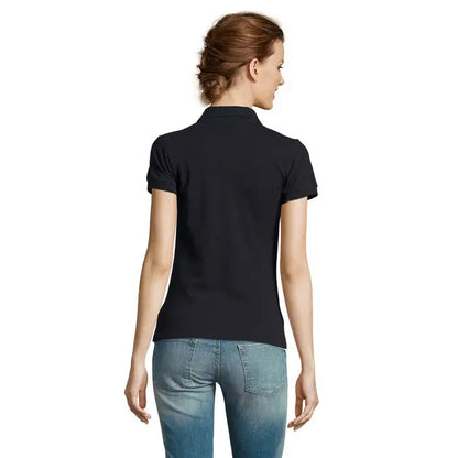 Polo polo 210 de dama people tricou polo negru cu mâneci scurte, guler clasic și manșete reiate