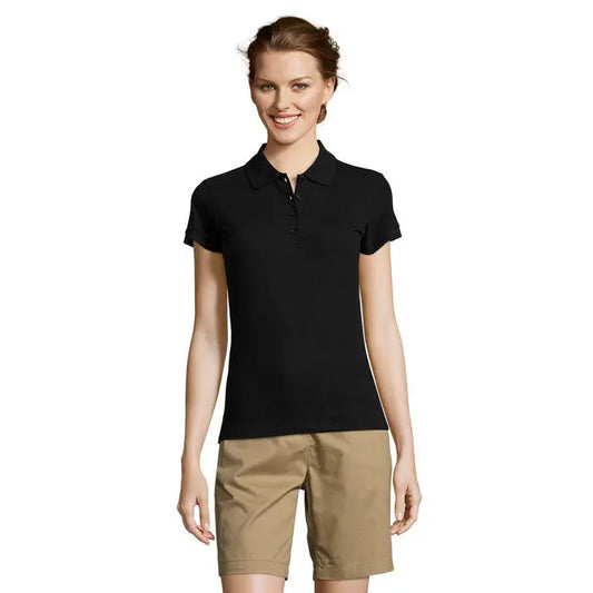 Polo polo 210 de dama people tricou polo negru cu mâneci scurte, guler clasic și nasturi în față