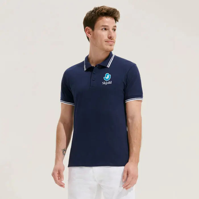 Tricou polo baRBAtI Pasadena 200 bleumarin cu margini albe și logo teal brodat pe piept