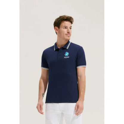Navy blue polo baRBAtI pasadena 200 cu tiv white pe guler si maneci si logo brodat albastru deschis skjold pe piept