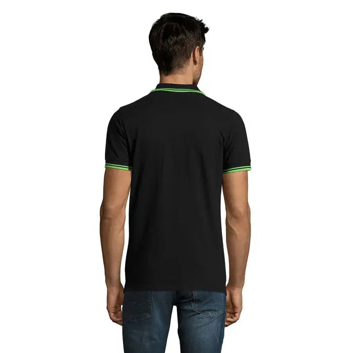 Polo barbati pasadena 200 negru cu detalii verzi neon pe guler si maneci din material confortabil