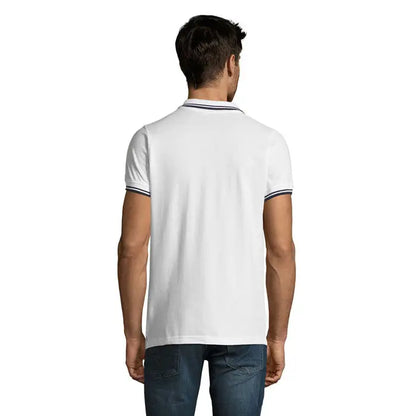 Tricou polo barbat alb cu guler si maneci dungi albastru inchis si alb modelo pasadena 200