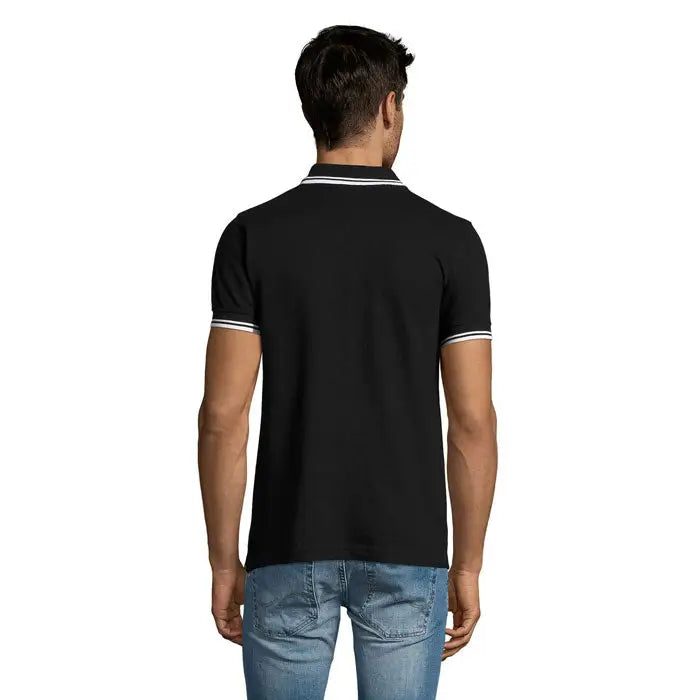 Polo barbati pasadena 200 tricou polo negru cu maneci scurte si finisaje albe pe guler si maneci