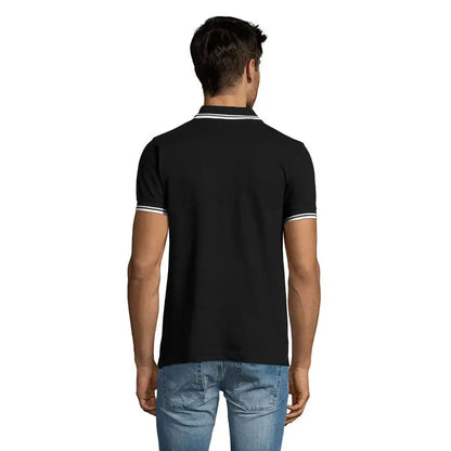 Tricou polo baRBAtI pasadena 200 negru cu maneci scurte si margini albe la guler si mansete