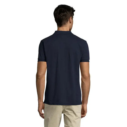 Polo barbatii prime din policoton albastru navy cu maneci scurte, guler clasic si mansete reiate