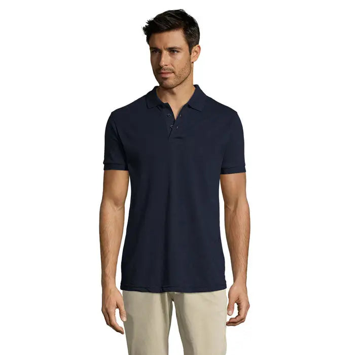 Tricou polo albastru închis barbati prime din policoton cu mâneci scurte și guler clasic cu nasturi