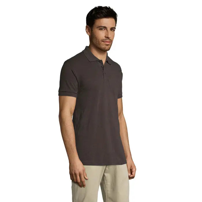 Tricou polo bărbătesc baRBATI prime din policoton gri închis cu mâneci scurte și guler clasic