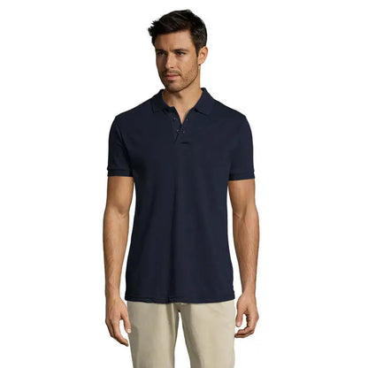 Polo barbati prime din policoton albastru navy cu maneci scurte si guler clasic cu nasturi