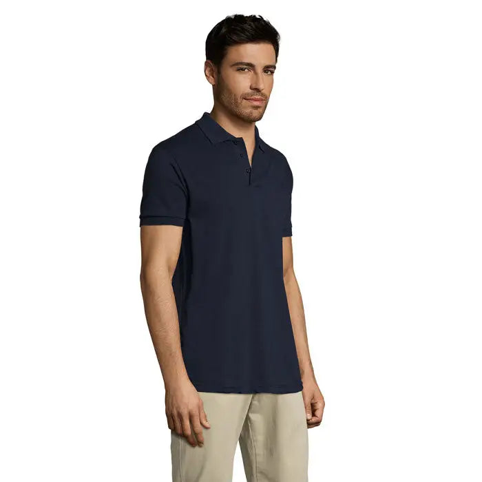 Tricou polo bărbati prime din policoton albastru închis cu mâneci scurte și guler clasic cu nasturi