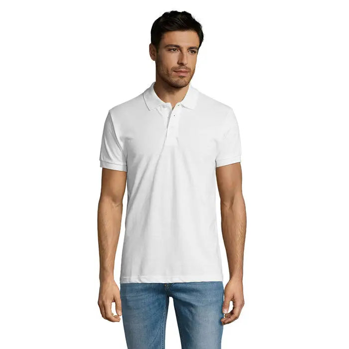 Tricou polo alb cu mâneci scurte barbati prime din policoton cu guler clasic și nasturi