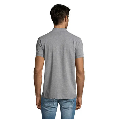 Polo barbati prime din policoton gri cu textura, guler clasic si maneci scurte