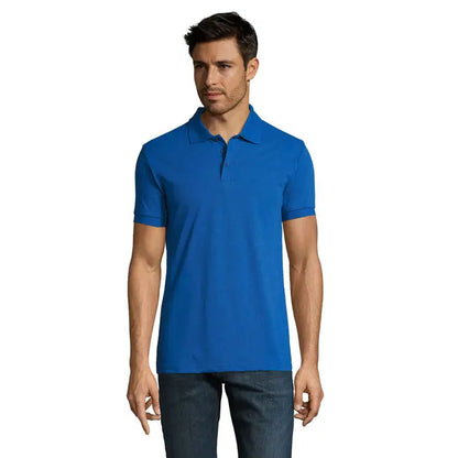 Polo barbati prime din policoton albastru regal vibrant cu mâneci scurte și guler clasic cu nasturi