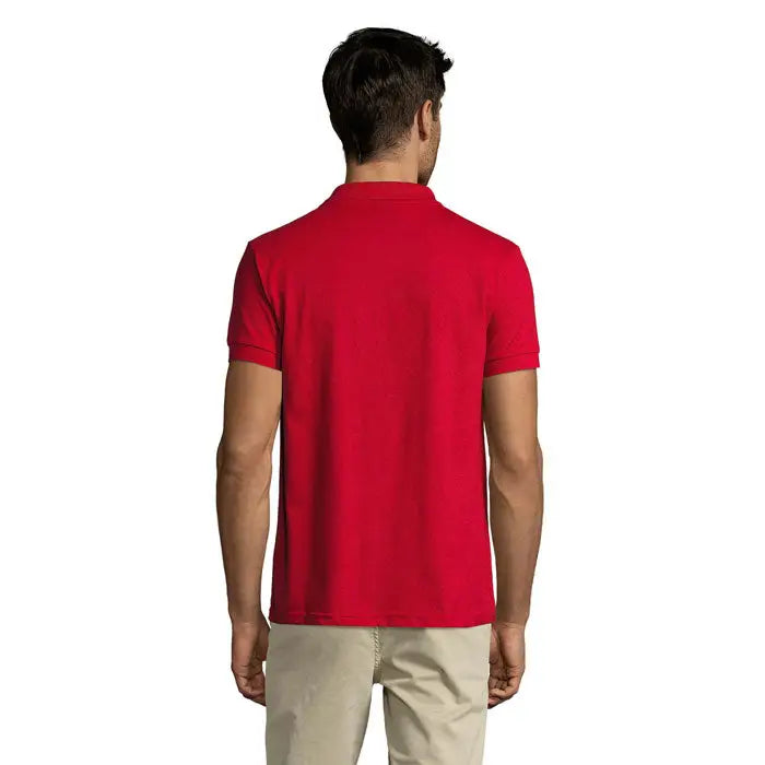 Tricou polo bărbătesc roșu vibrant cu guler clasic și mâneci scurte din țesătură piquè netedă policoton
