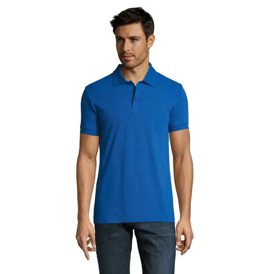 Polo barbati prime din policoton albastru regal vibrant cu mâneci scurte și guler clasic cu nasturi