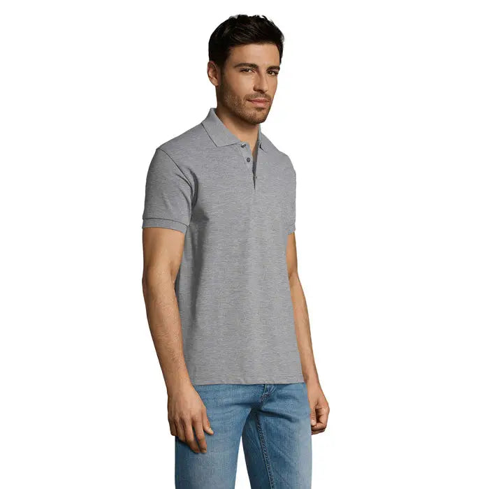 Tricou polo gri texturat cu guler clasic si maneci scurte din policoton pentru barbati prime din