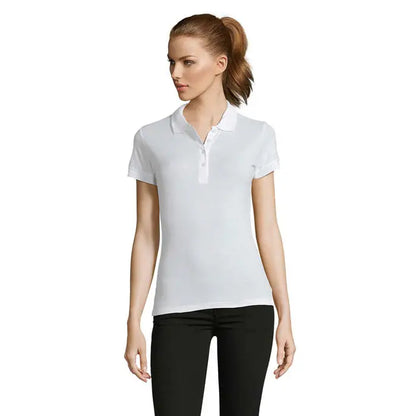 Tricou polo dama passion 170 alb cu mâneci scurte, guler clasic și nasturi pentru un stil elegant