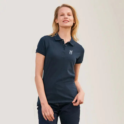 Polo dama passion 170 bleumarin cu maneci scurte si logo alb mic pe piept din bumbac moale
