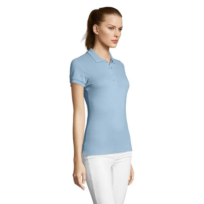 Tricou polo dama passion 170 albastru deschis cu maneci scurte, guler clasic si nasturi pe piept