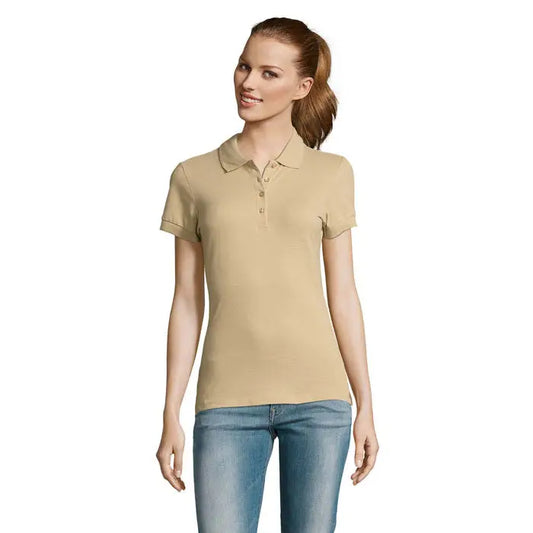 Tricou polo dama passion 170 bej cu maneci scurte, guler clasic si nasturi pe partea din fata