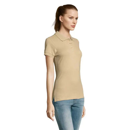 Beige tricou polo dama passion 170 cu mâneci scurte, guler clasic și nasturi pe partea frontală