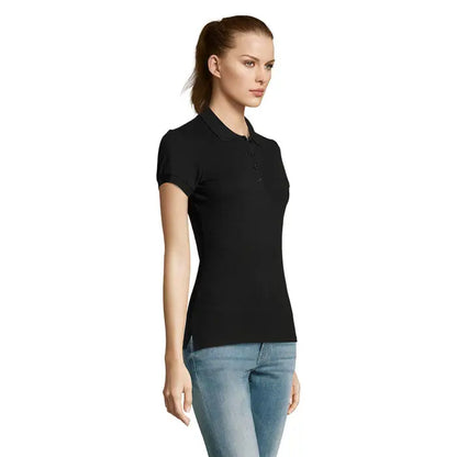 Polo dama passion 170 negru cu mâneci scurte, guler clasic și fanta cu nasturi, ideal pentru ținută casual