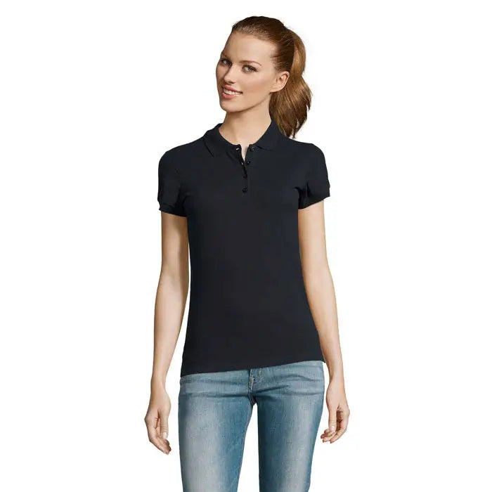 Polo dama passion 170 tricou polo negru cu mâneci scurte, guler clasic și fenta cu nasturi
