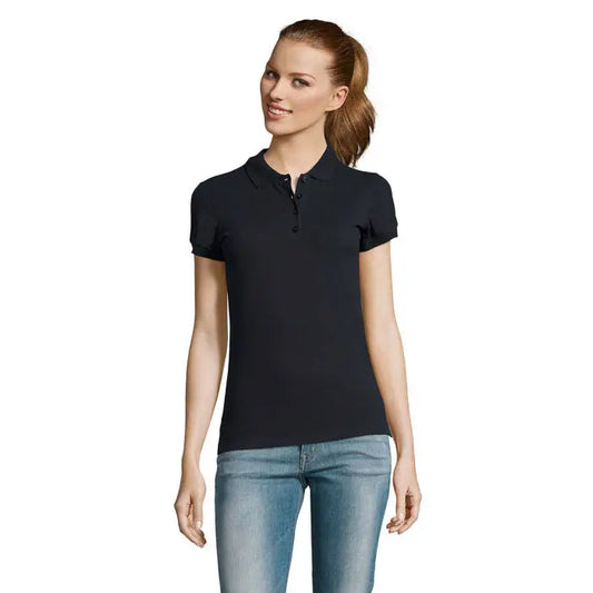 Polo dama passion 170 tricou polo negru cu mâneci scurte, guler clasic și fenta cu nasturi