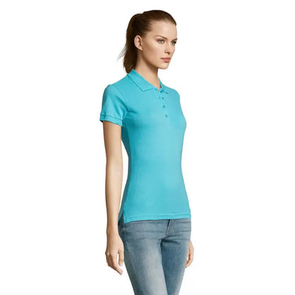 Tricou polo dama passion 170 turcoaz cu maneci scurte, guler clasic si nasturi, material usor si confortabil