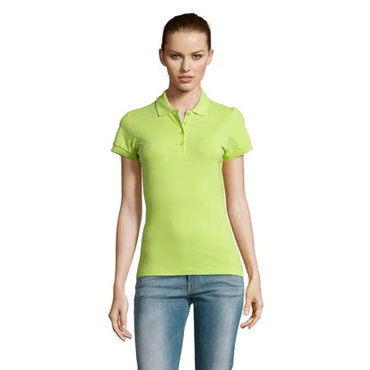 Tricou polo damă passion 170 lime verde vibrant cu mâneci scurte, guler clasic și fante cu nasturi