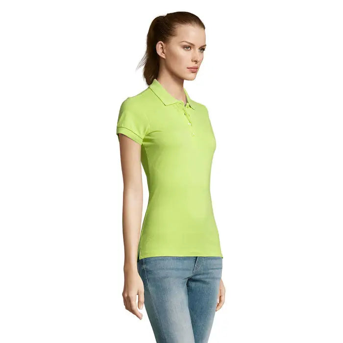 Polo dama passion 170 tricou polo lime verde vibrant cu guler clasic și fenta cu nasturi mâneci scurte