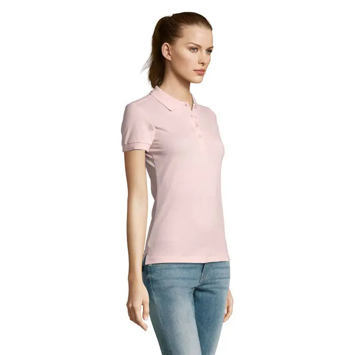 Soft pink short-sleeved polo shirt polo dama passion 170 with classic collar and buttoned front design