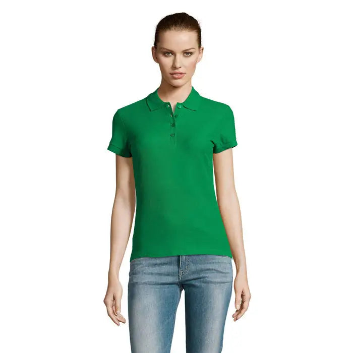 Polo dama passion 170 vibrant green short-sleeved polo shirt with classic collar and buttoned placket