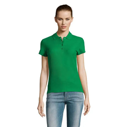 Polo dama passion 170 vibrant green short-sleeved polo shirt with classic collar and buttoned placket