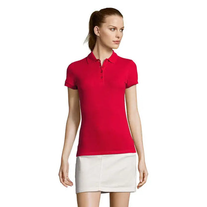 Polo dama passion 170 tricou polo scurt rosu vibrant cu gulera clasică și nasturi pe fenta frontală