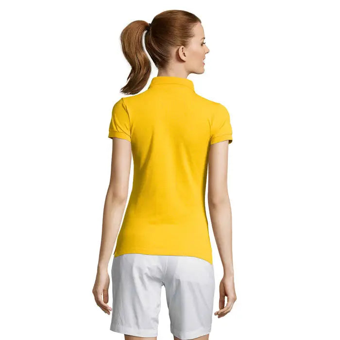 Polo dama passion 170 tricou polo galben aprins cu guler clasic maneci scurte si mansete ribbed
