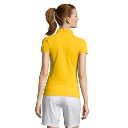 Polo dama passion 170 tricou polo galben aprins cu maneci scurte, guler clasic si mansete striate