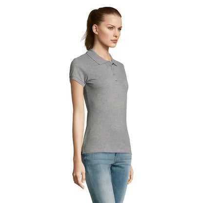 Polo dama passion 170 gri cu efect heather, mânecă scurtă, guler clasic și nasturi frontali