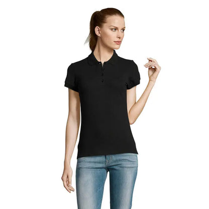 Polo dama passion 170 tricou polo negru cu mânecă scurtă și nasturi pentru femei din bumbac