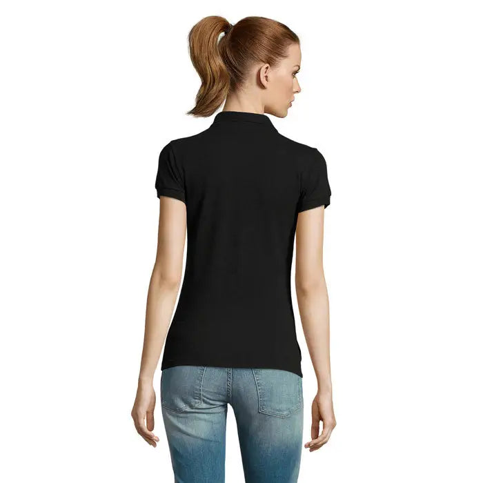 Tricou polo damă passion 170 negru cu guler clasic și manșete ribstrapate din material confortabil