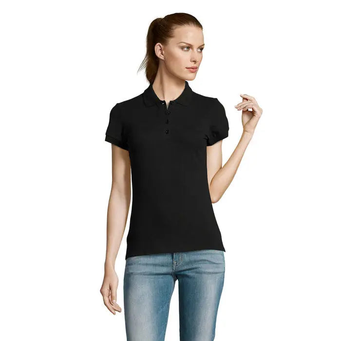 Polo dama passion 170 tricou polo negru cu maneci scurte, guler clasic si nasturi pentru femei